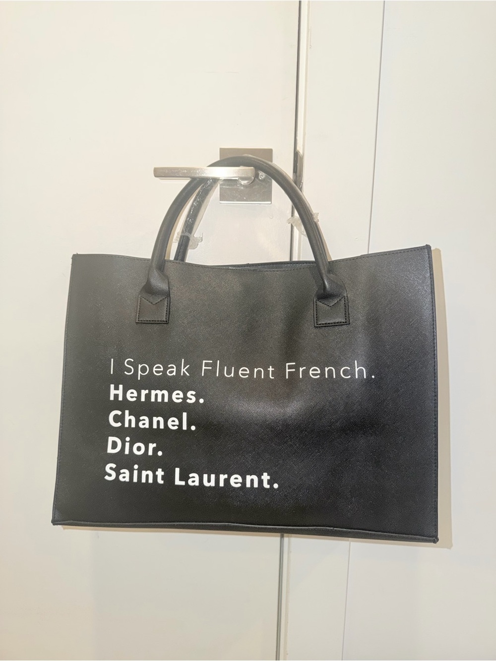 BNWOTS LA/ TC Black Vegan Leather Large Tote Bag I Speak Fluent French